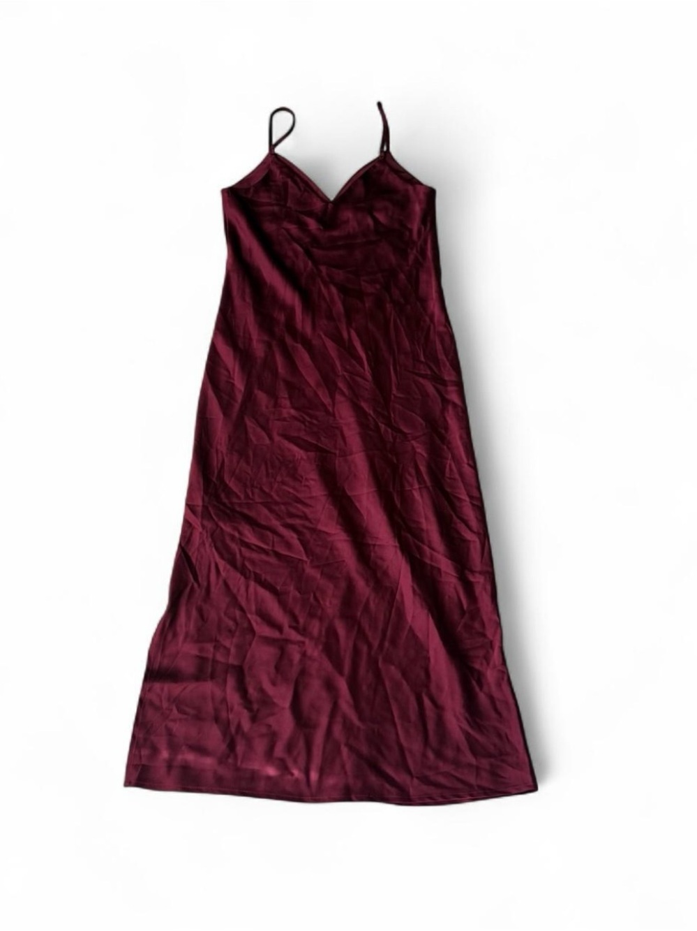 Satin Slip Maxi Dress with V-Neck Spaghetti Straps - Wine